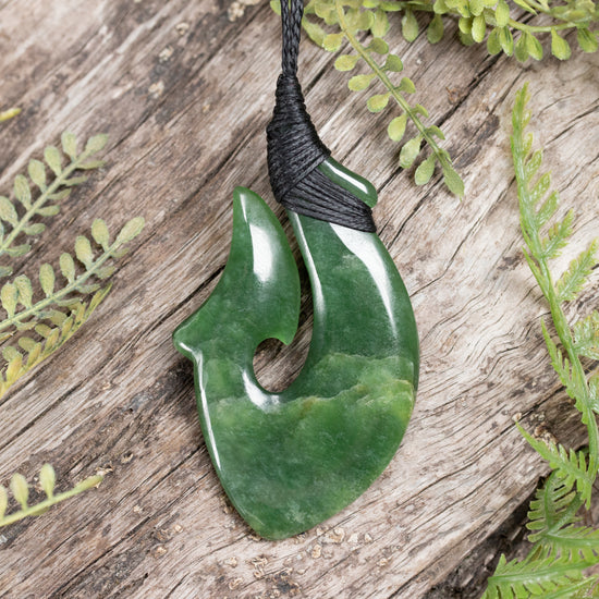 NZ Greenstone Medium Hei Matau Pendant Flower Jade Pounamu