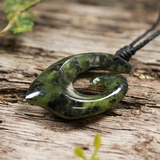 NZ Serpentine Small Hei Matau Pendant (BT451) Douglas Creek Pounamu