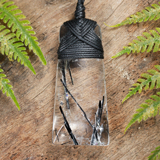 Quartz with Black Tourmaline Small Toki Pendant (BT754)