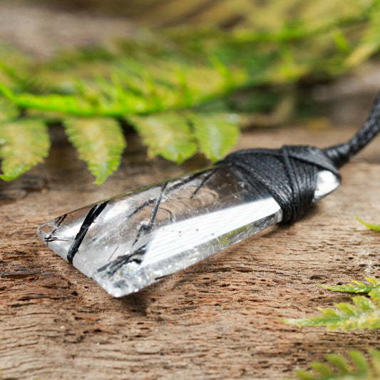 Quartz with Black Tourmaline Small Toki Pendant (BT754)