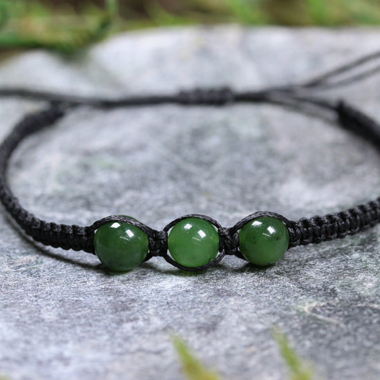 NZ Greenstone Adjustable Beaded Cord Bracelet Kawakawa Pounamu