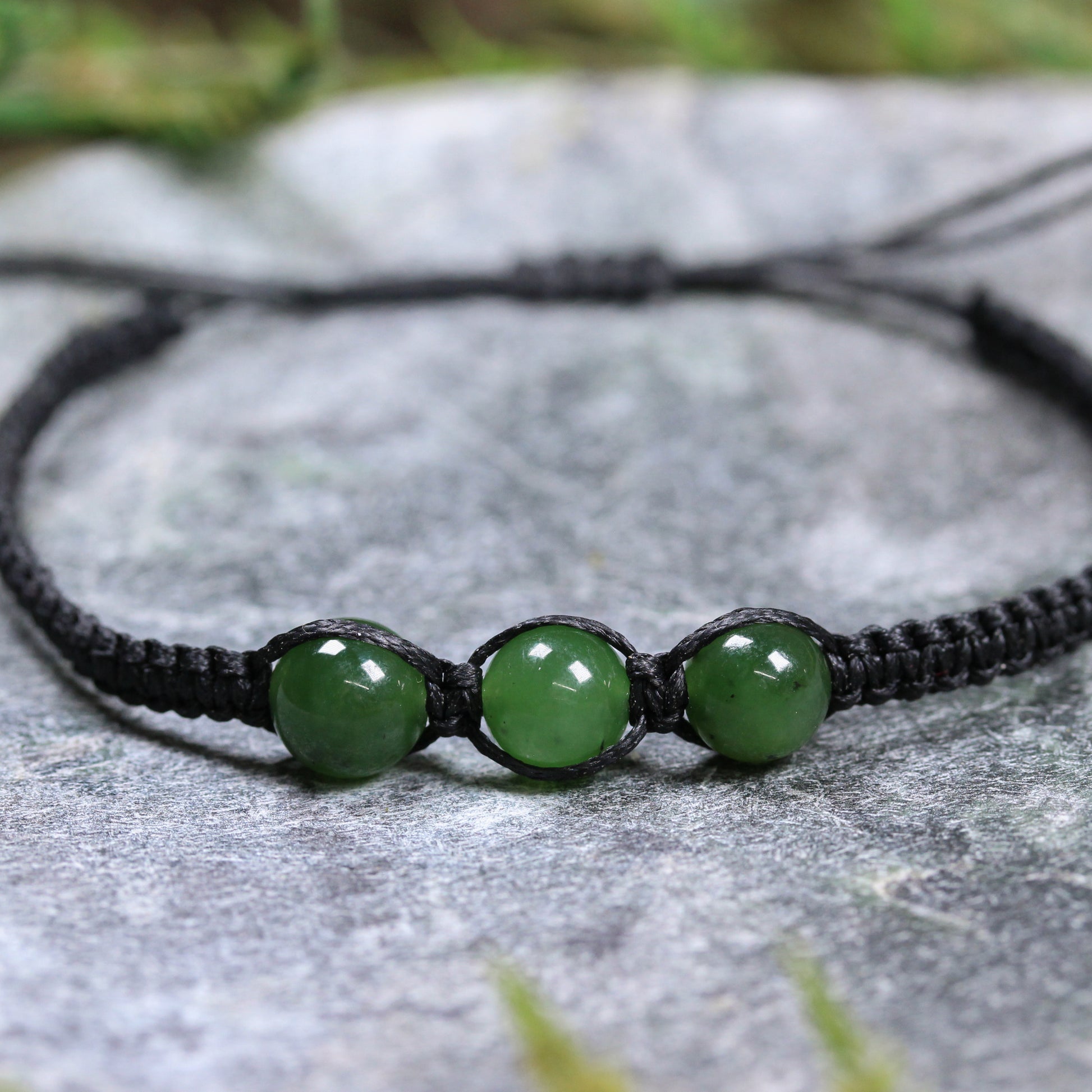 NZ Greenstone Adjustable Beaded Cord Bracelet Kawakawa Pounamu