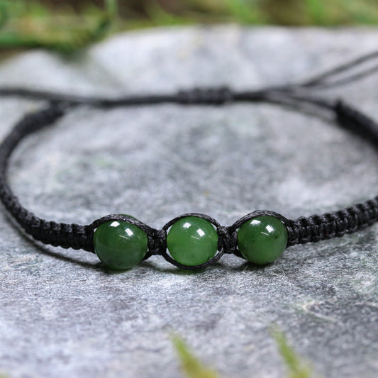 NZ Greenstone Adjustable Beaded Cord Bracelet Kawakawa Pounamu