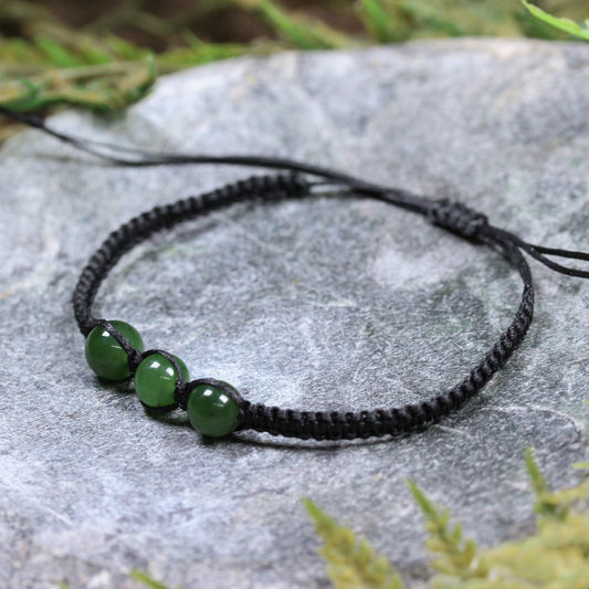 NZ Greenstone Adjustable Beaded Cord Bracelet Kawakawa Pounamu