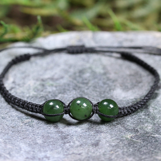 NZ Greenstone Adjustable Beaded Cord Bracelet Kawakawa Pounamu