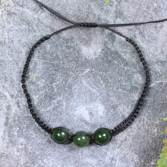 NZ Greenstone Adjustable Beaded Cord Bracelet Kawakawa Pounamu
