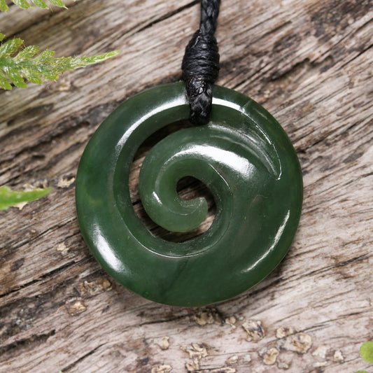 NZ Greenstone Small Koru Pendant  Kawakawa Pounamu