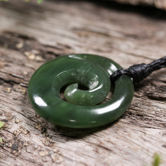 NZ Greenstone Small Koru Pendant  Kawakawa Pounamu