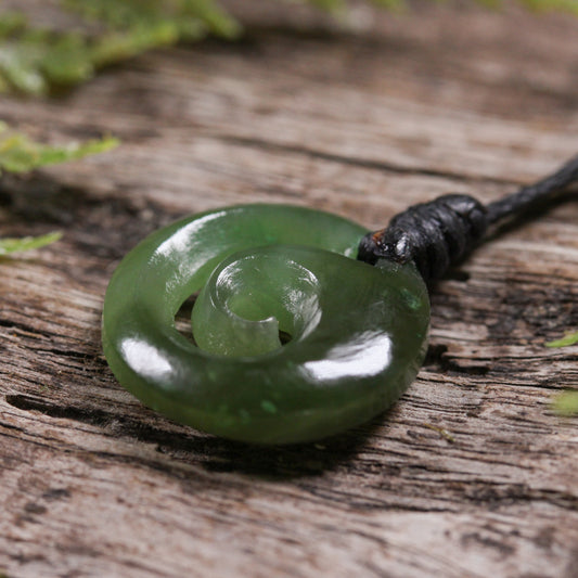 NZ Greenstone XSmall Koru Pendant Rimu Pounamu