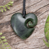 NZ Greenstone Small Koru Heart Pendant Kawakawa Pounamu
