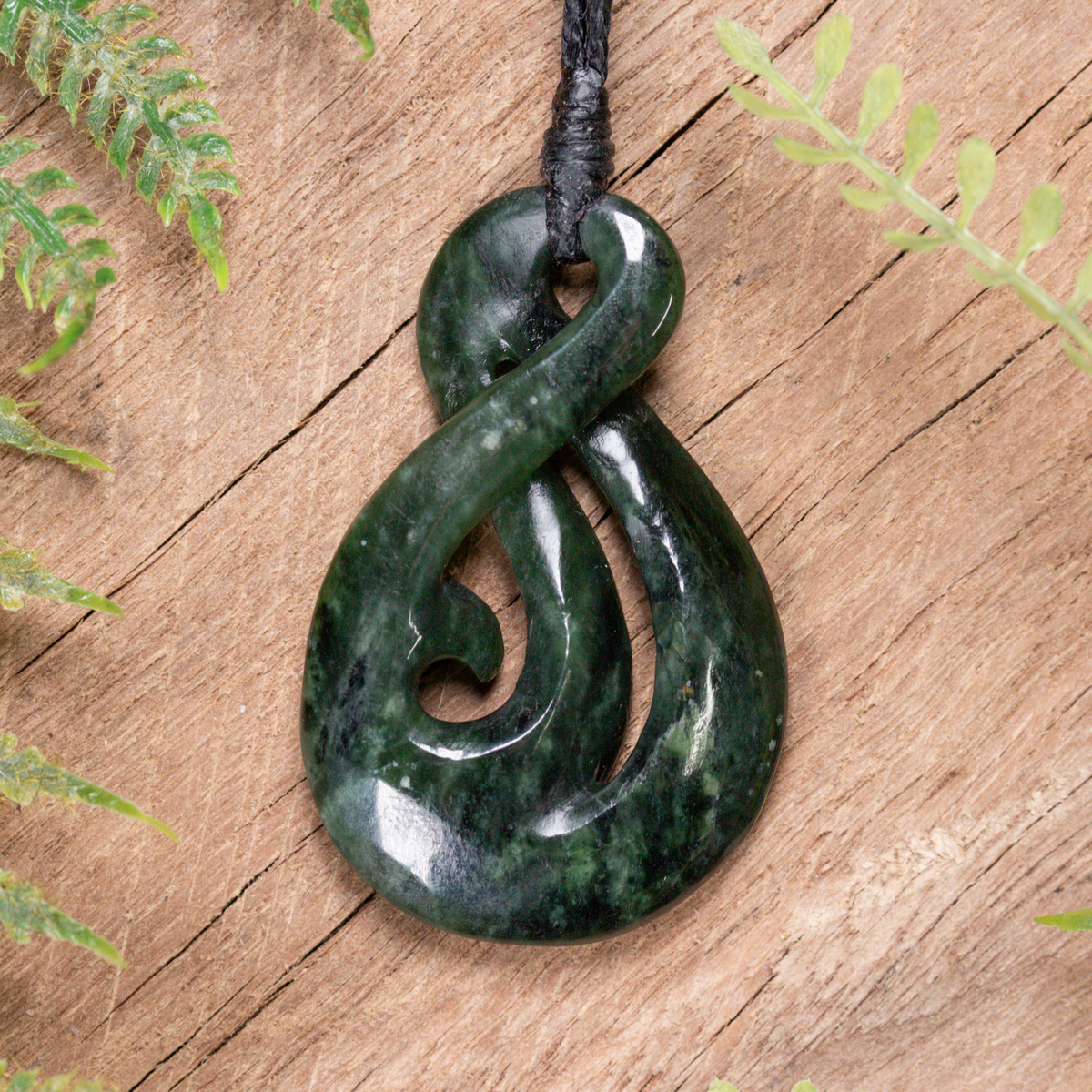NZ Greenstone Medium Koru Twist Pendant Kawakawa Pounamu