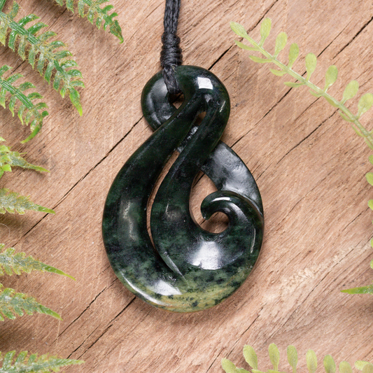 NZ Greenstone Medium Koru Twist Pendant Flower Jade Pounamu