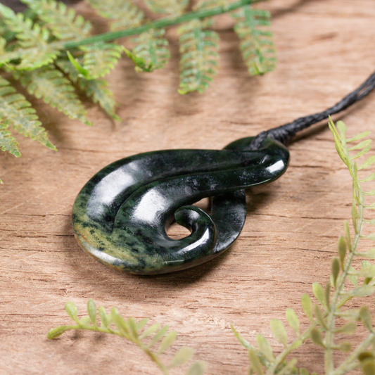 NZ Greenstone Medium Koru Twist Pendant Flower Jade Pounamu