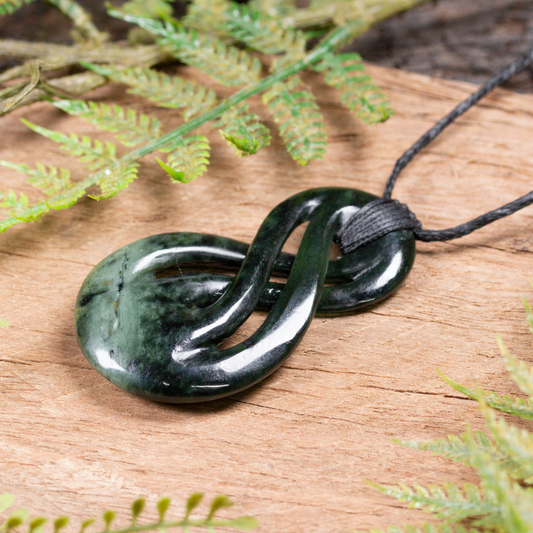 NZ Greenstone Large Twist Pendant Kawakawa Pounamu