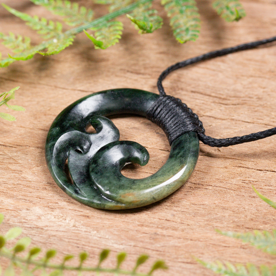 NZ Greenstone Medium Koru Pendant Flower Jade Pounamu