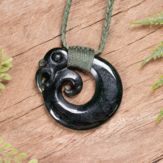 NZ Greenstone Small Koropepe Pendant Kawakawa Pounamu