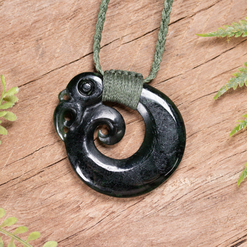 NZ Greenstone Small Koropepe Pendant Kawakawa Pounamu