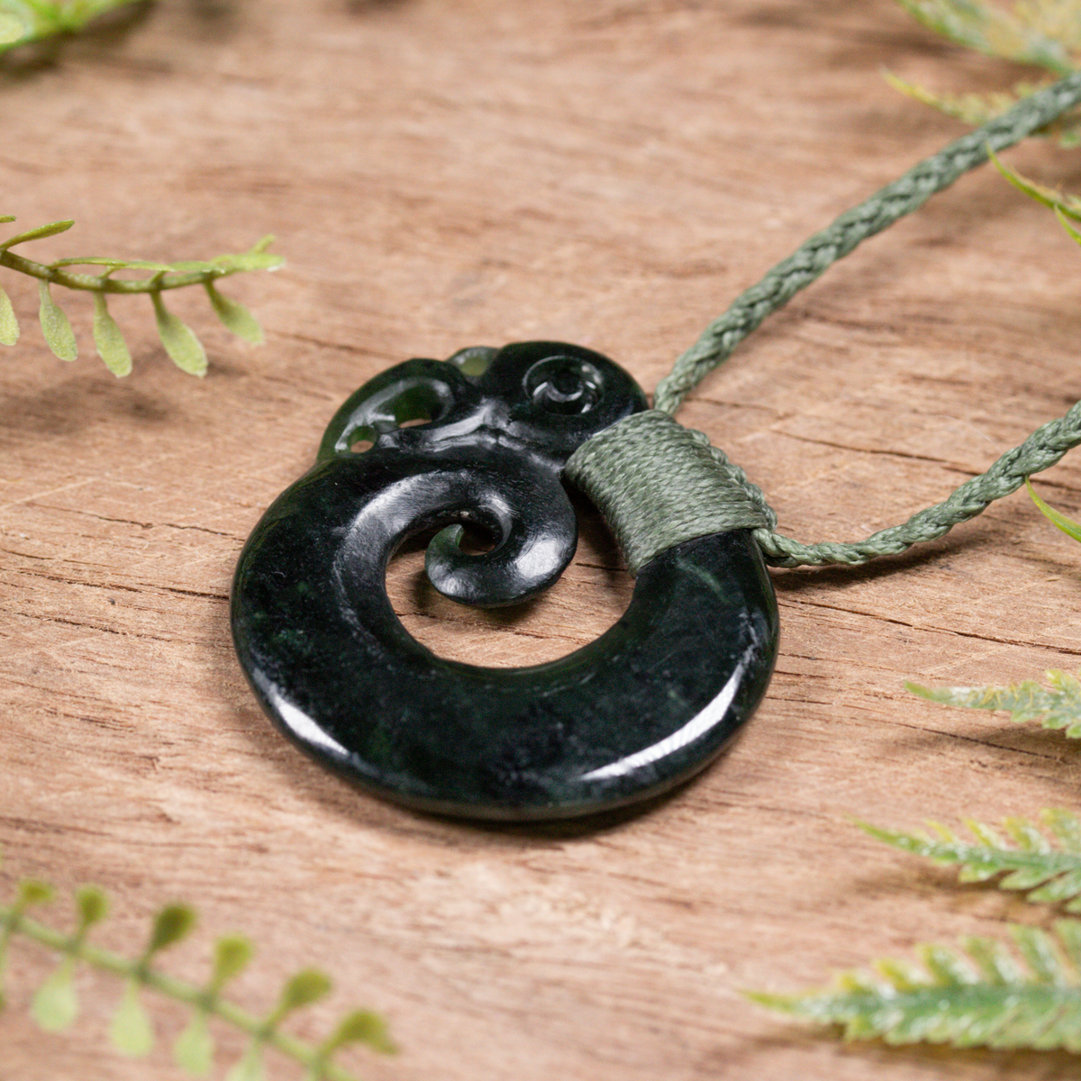 NZ Greenstone Small Koropepe Pendant Kawakawa Pounamu
