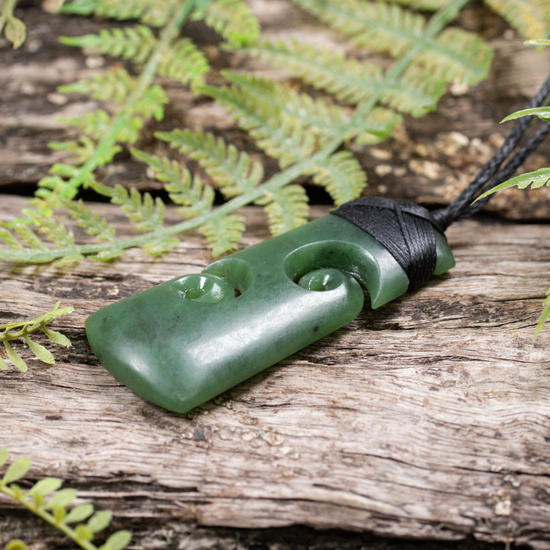 NZ Greenstone Medium Toki with Koru Pendant Hapopo Pounamu