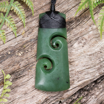 NZ Greenstone Medium Toki with Koru Pendant Hapopo Pounamu