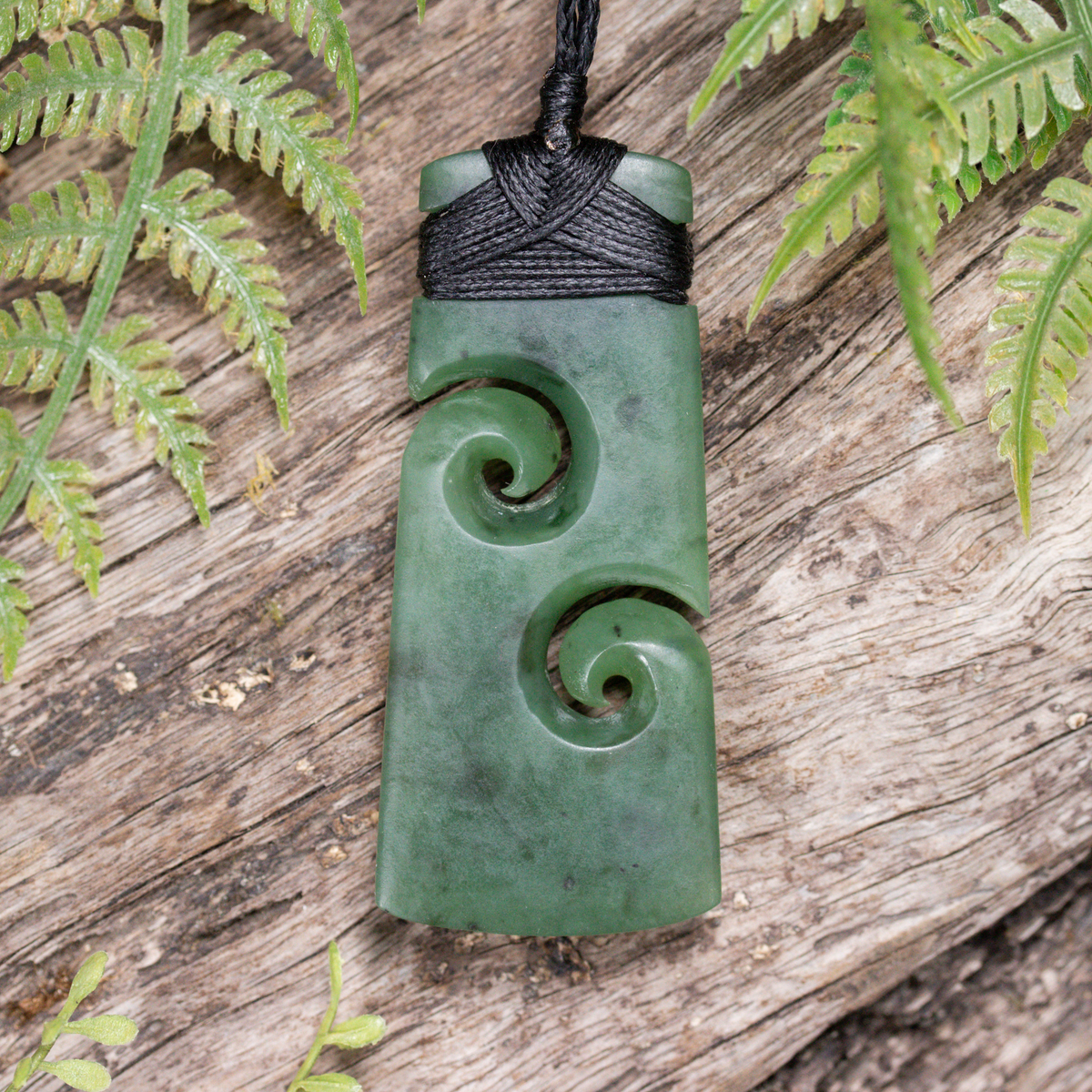 NZ Greenstone Medium Toki with Koru Pendant Hapopo Pounamu