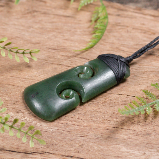 NZ Greenstone Medium Toki with Koru Pendant Hapopo Pounamu