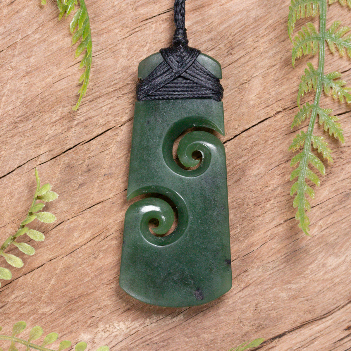 NZ Greenstone Medium Toki with Koru Pendant Hapopo Pounamu