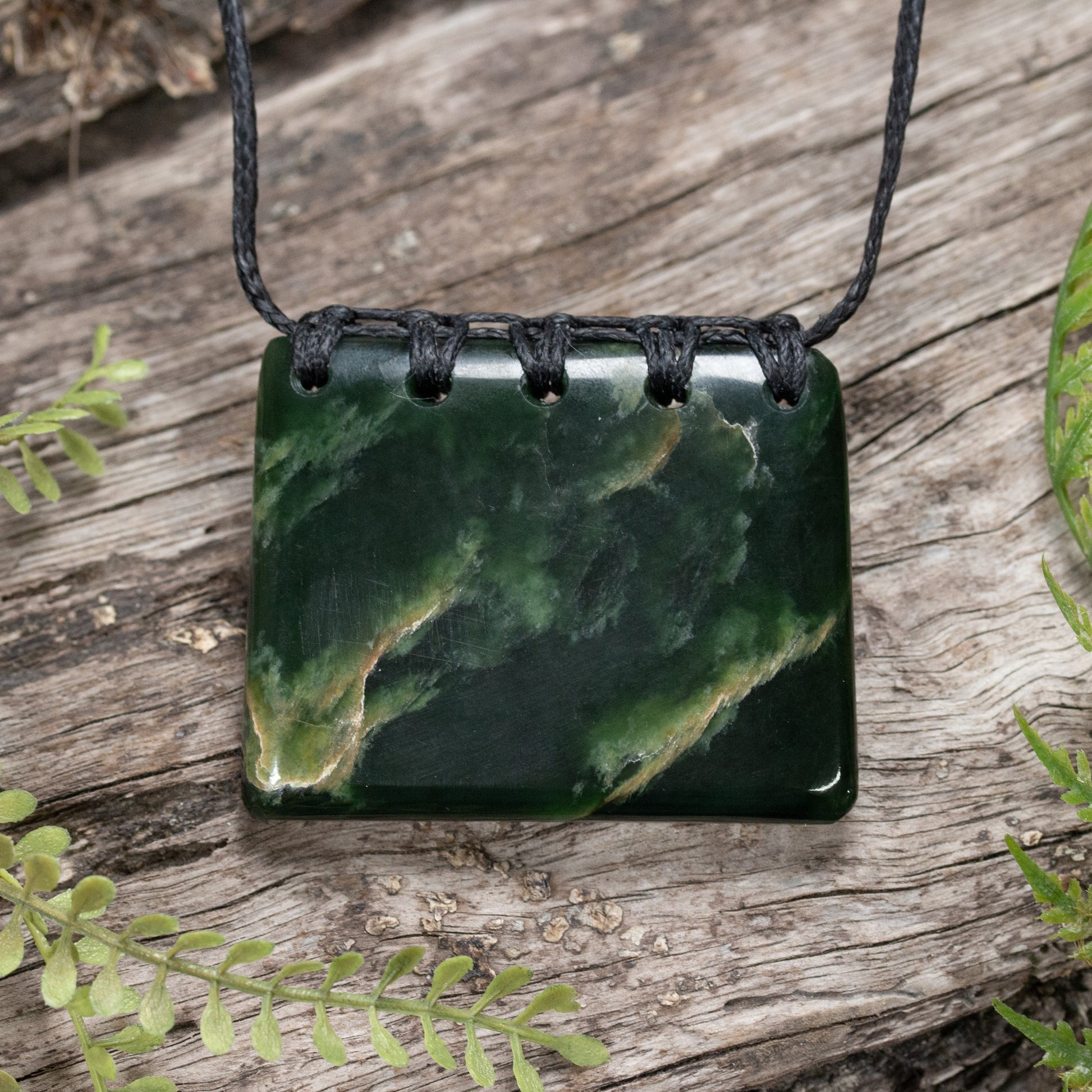 NZ Greenstone Small Shield or Breastplate Pendant Flower Jade Pounamu