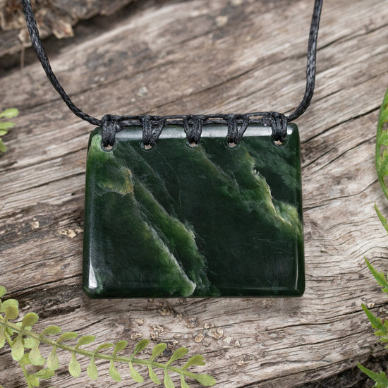 NZ Greenstone Small Shield or Breastplate Pendant Flower Jade Pounamu