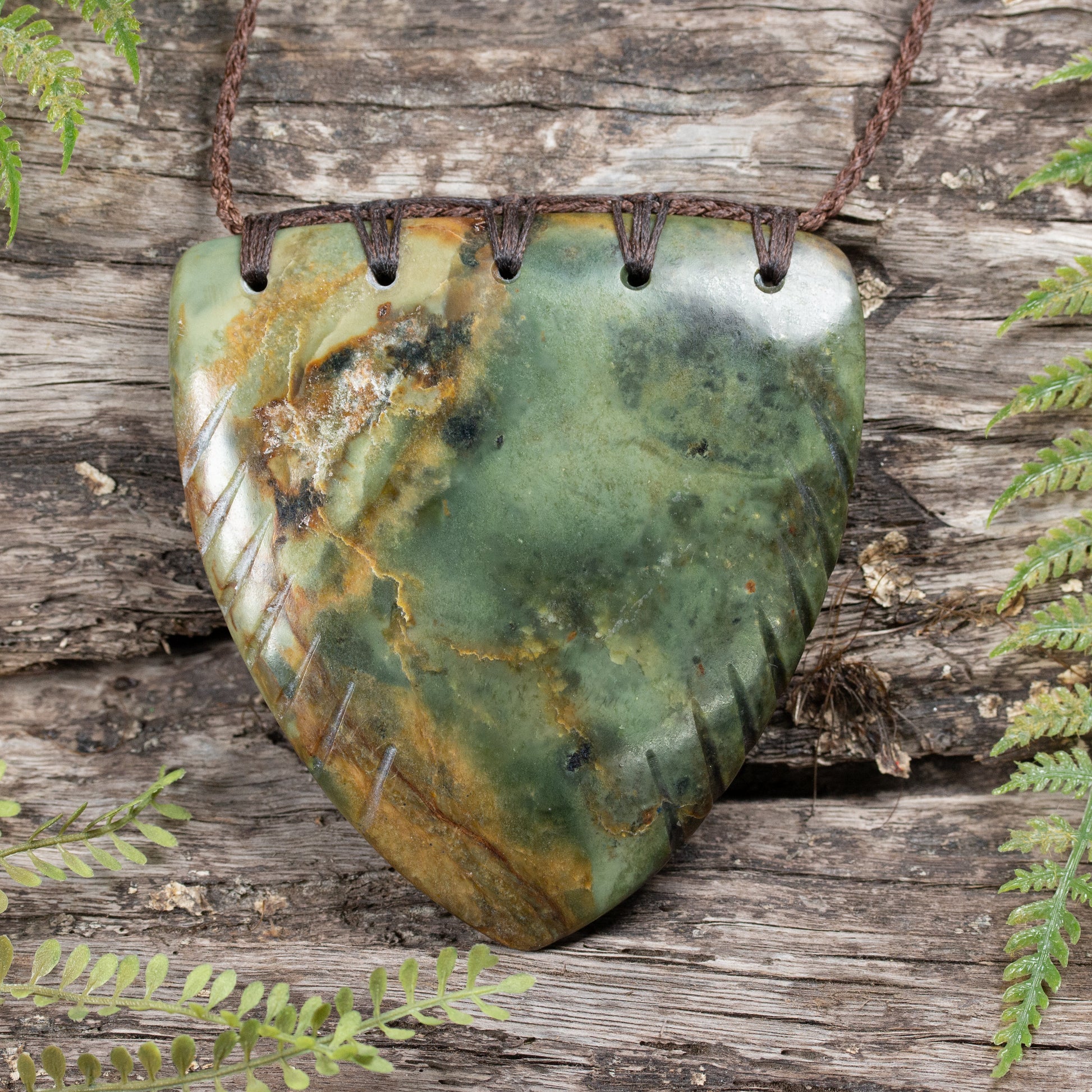 NZ Greenstone XLarge Kōuma Breastplate Pendant Flower Jade Pounamu