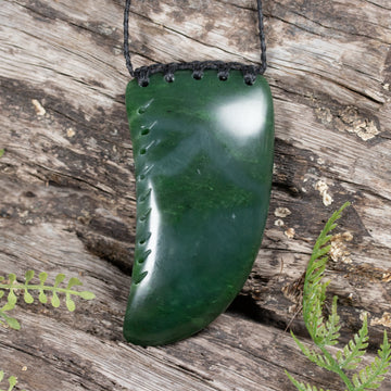 NZ Greenstone Large Niho Taniwha Tooth Pendant Hapopo Pounamu