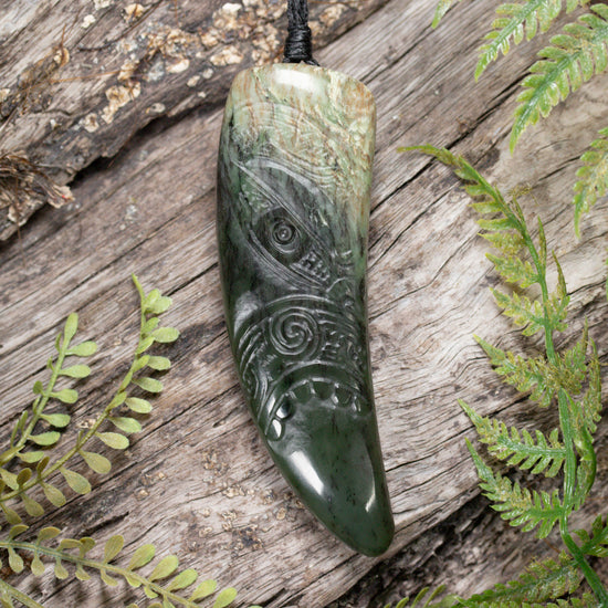 NZ Greenstone Large Niho Taniwha Tooth Pendant Rimu Pounamu