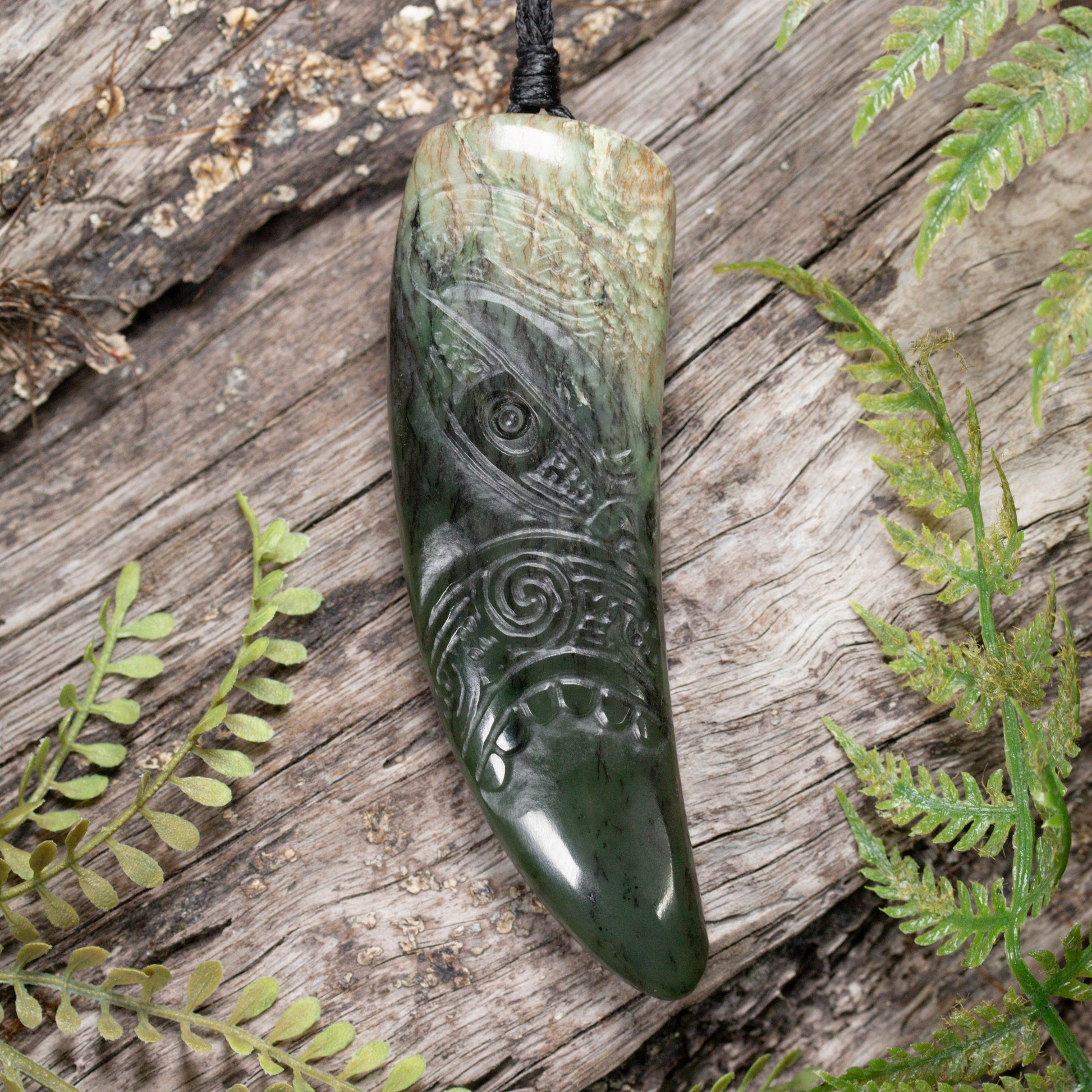 NZ Greenstone Large Niho Taniwha Tooth Pendant Rimu Pounamu