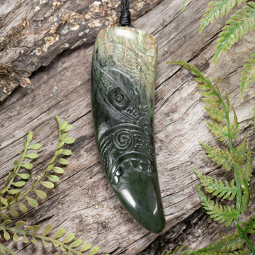 NZ Greenstone Large Niho Taniwha Tooth Pendant Rimu Pounamu