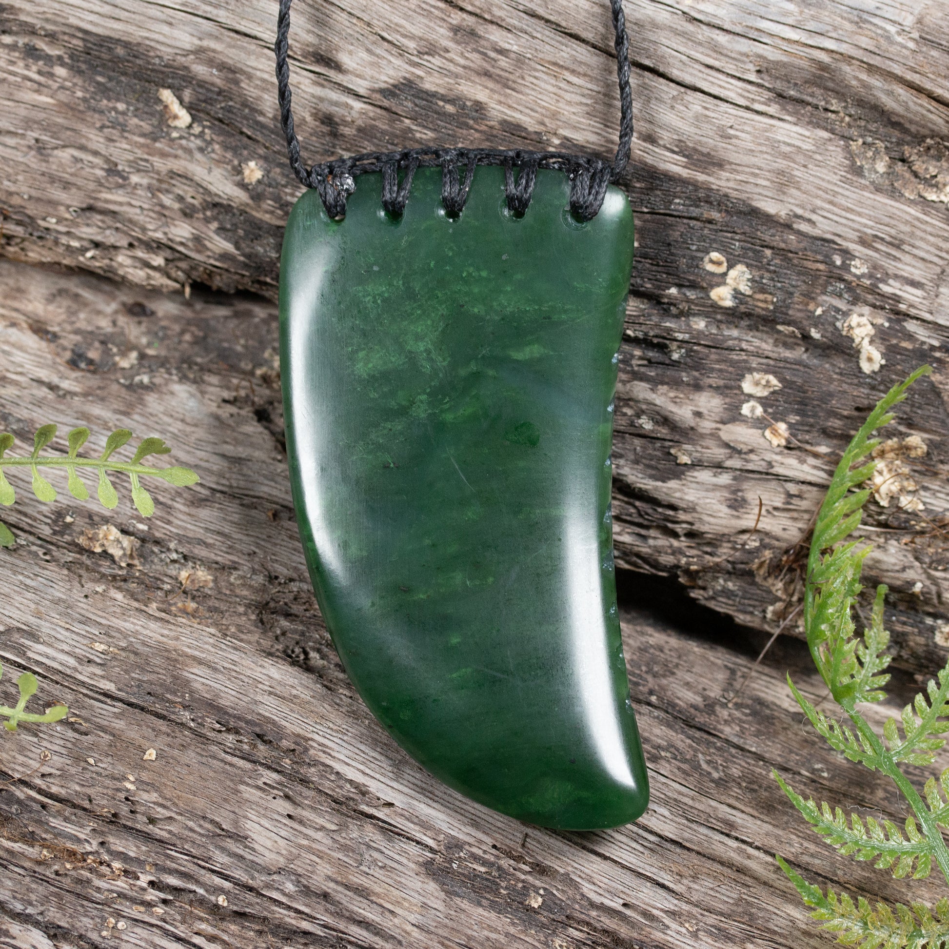 NZ Greenstone Large Niho Taniwha Tooth Pendant Hapopo Pounamu