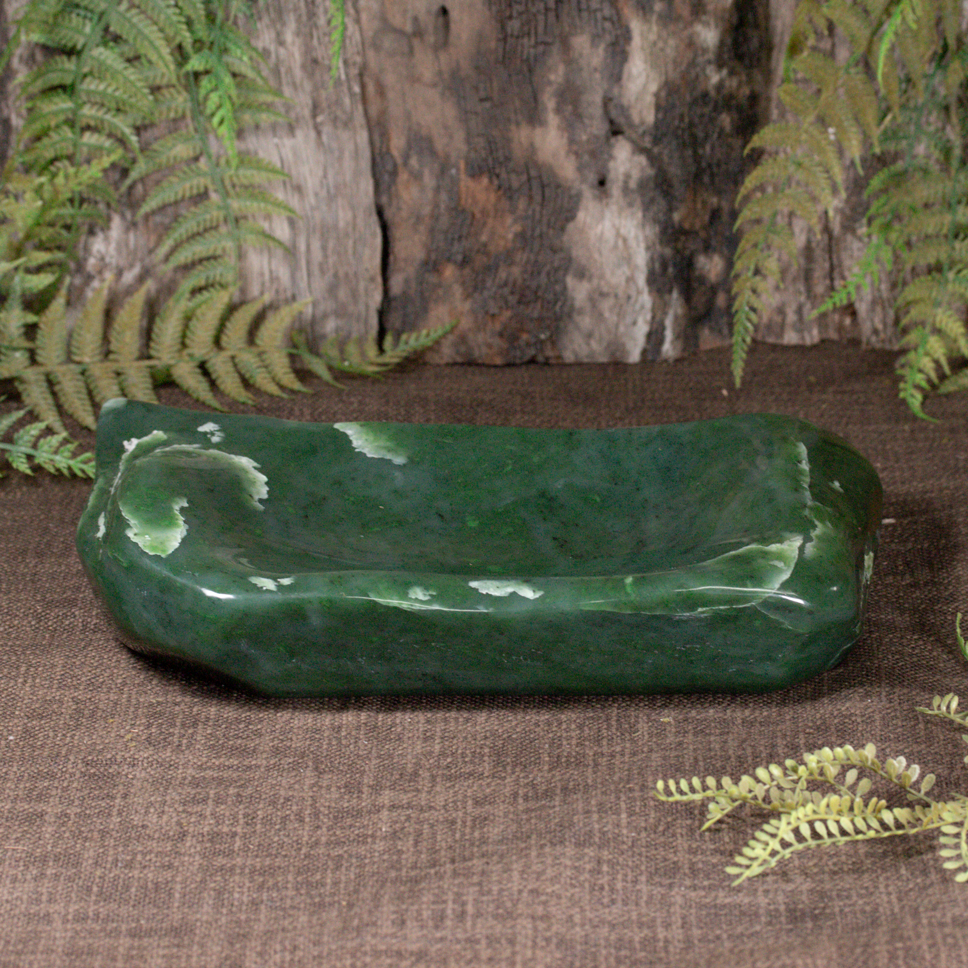 NZ Greenstone Bowl Hapopo Pounamu