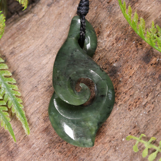NZ Greenstone Medium Koru Twist Pendant (BT998) Hapopo Pounamu