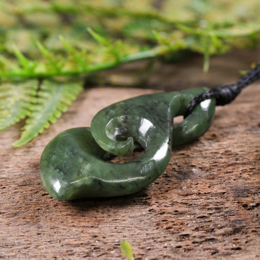 NZ Greenstone Medium Koru Twist Pendant (BT998) Hapopo Pounamu