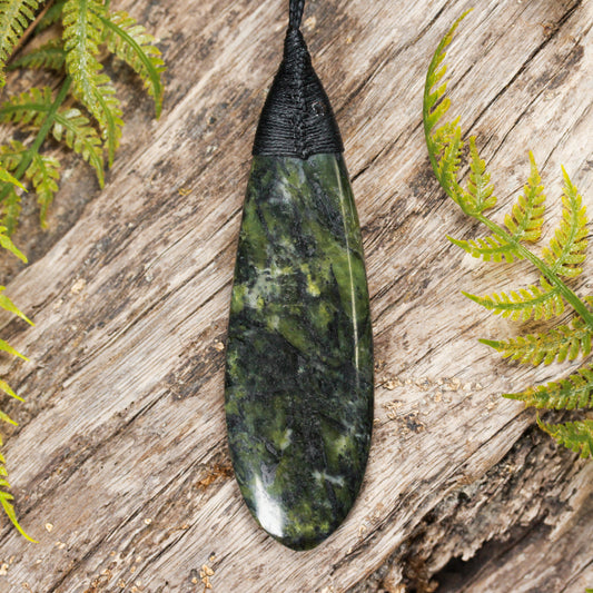 NZ Greenstone Large Roimata Pendant (BW003) Douglas Creek Pounamu