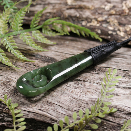 NZ Greenstone Medium Roimata with Koru Pendant Hapopo Pounamu
