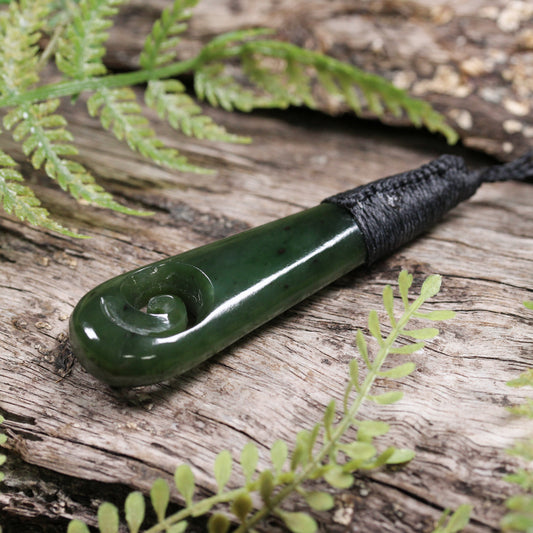 NZ Greenstone Medium Roimata with Koru Pendant Kawakawa Pounamu