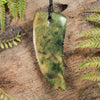 NZ Greenstone Medium Niho Taniwha Tooth Pendant (BW332) Flower Jade Pounamu