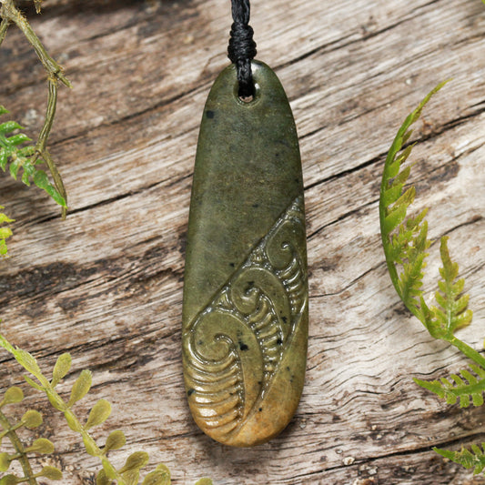 NZ Greenstone Small Roimata with Koru Pendant (BW460) Flower Jade Pounamu