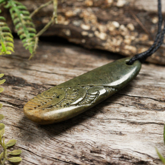 NZ Greenstone Small Roimata with Koru Pendant (BW460) Flower Jade Pounamu