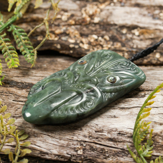 NZ Greenstone Medium TekoTeko Head Pendant (BW464) Inanga Pounamu
