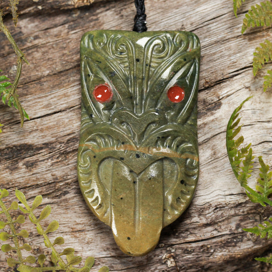 NZ Greenstone Medium TekoTeko Head Pendant (BW465) Flower Jade Pounamu