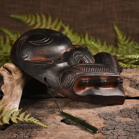 NZ Wood Wheku Mask Sculpture
