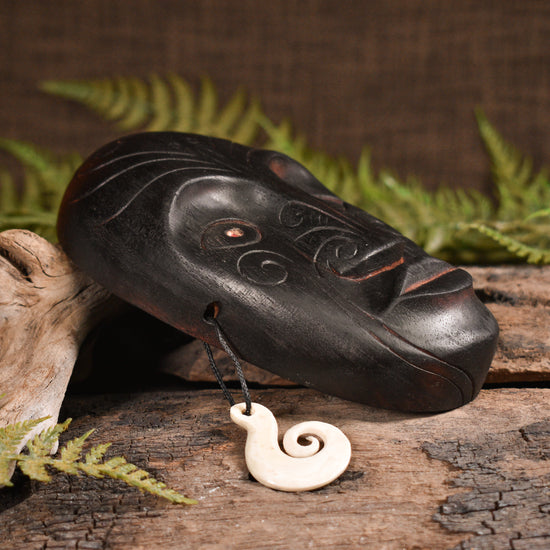 NZ Wood Wheku Mask Sculpture