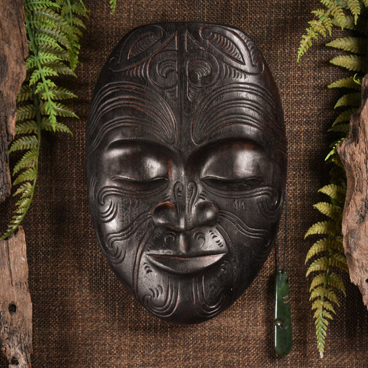 NZ Wood Wheku Mask Sculpture