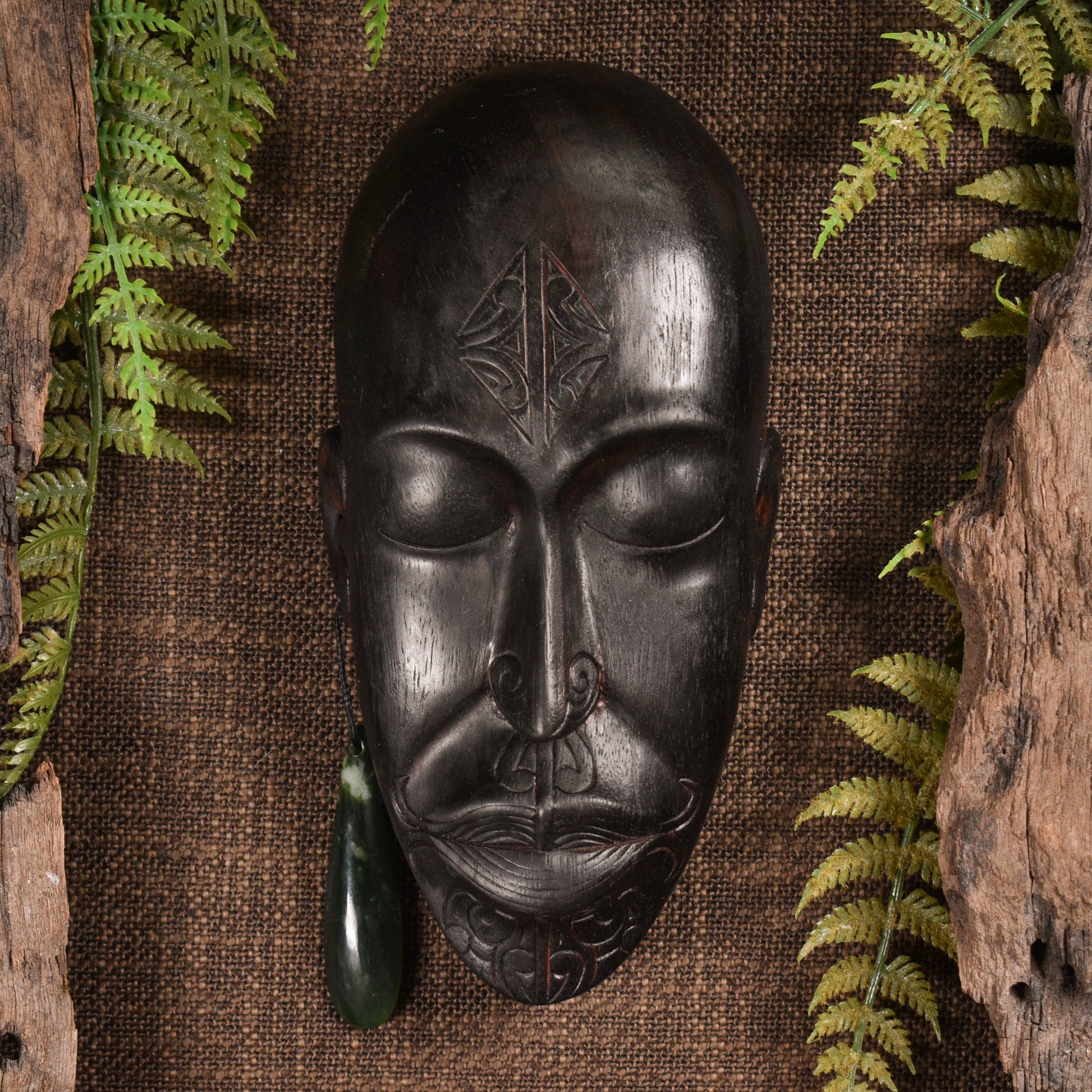 NZ Wood Wheku Mask Sculpture